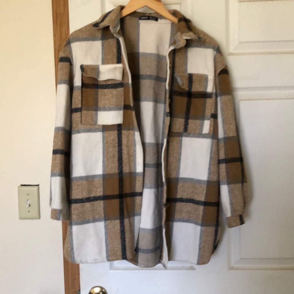 Tan and white plaid Shacket